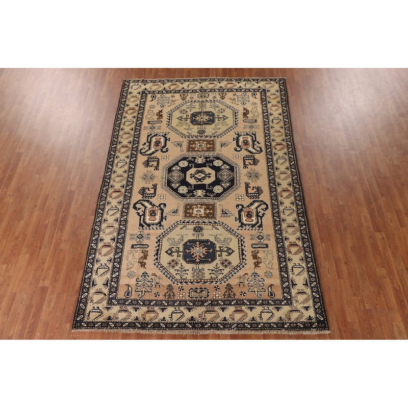 Tribal Ardebil Persian Vintage Area Rug Handmade Wool Carpet - 6'7" x 10'3"
