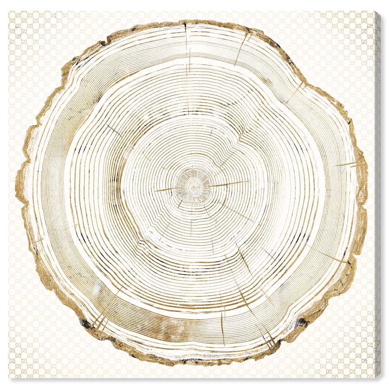 Wynwood Studio Canvas Floral and Botanical Golden Wood Print Round Gold and Metallic Gold Glam Wall Art Canvas Print