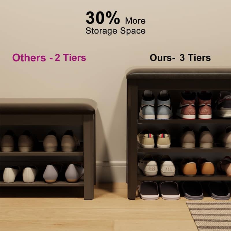 3 Tiers Shoe Storage Bench - 11.81"D x 39.4"W x 20.47"H
