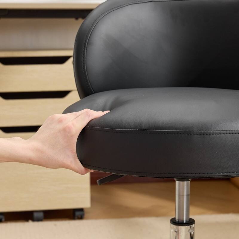 Modern PU Swivel Chair Armless Adjustable Rolling Office Desk Chair with Wheels and Backrest Support - N/A