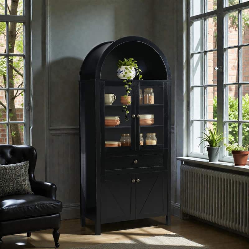 Vintage Dome Cabinet with Arched Design, Large Storage Display Cabinet with Adjustable Shelves for Living Room