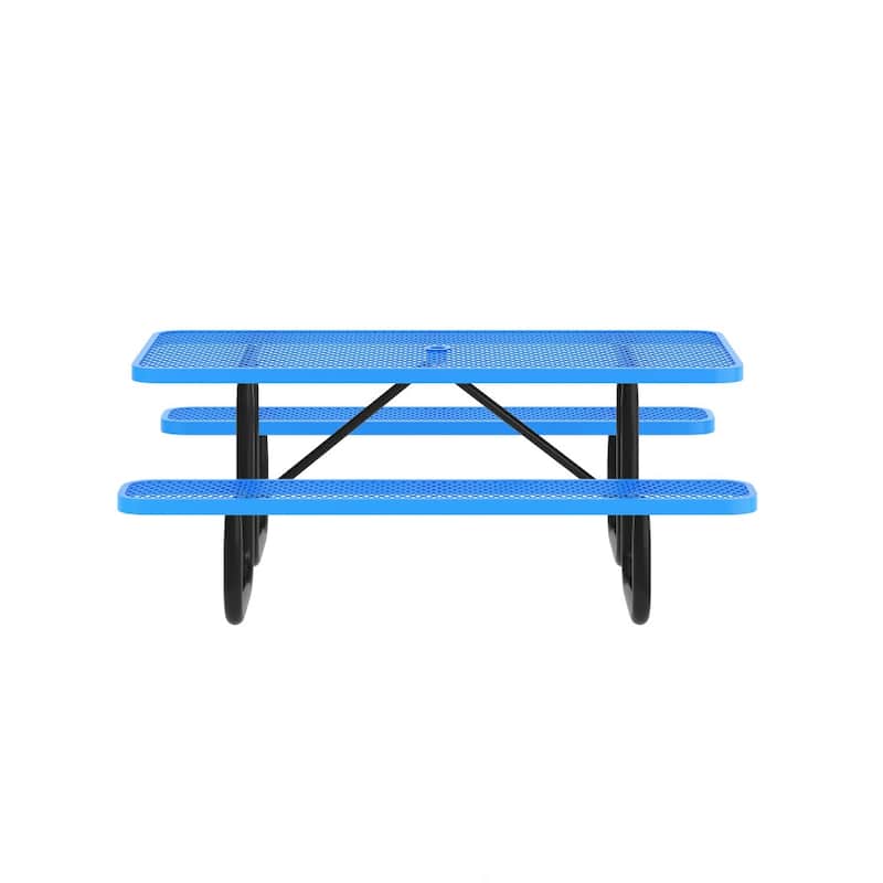 Commercial Grade Expanded Mesh Metal Outdoor Picnic Table - 72.25"D x 61.75"W x 29.5"H