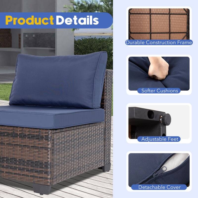 8 Pieces Wicker Outdoor Conversation Set with Fife Pit Table