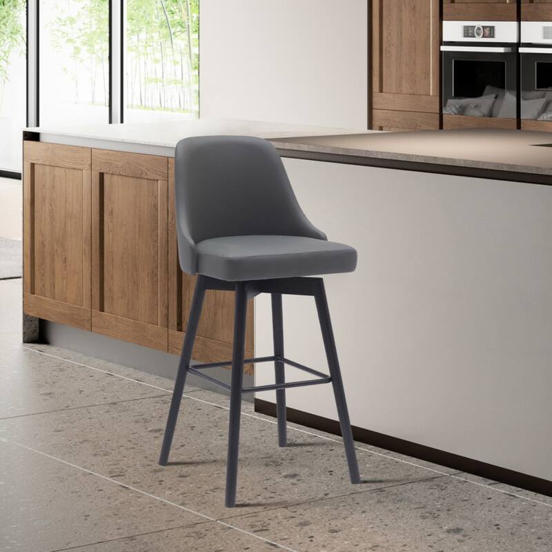 Faux Leather Swivel Bar Chair with Solid Wood Base and Footrest