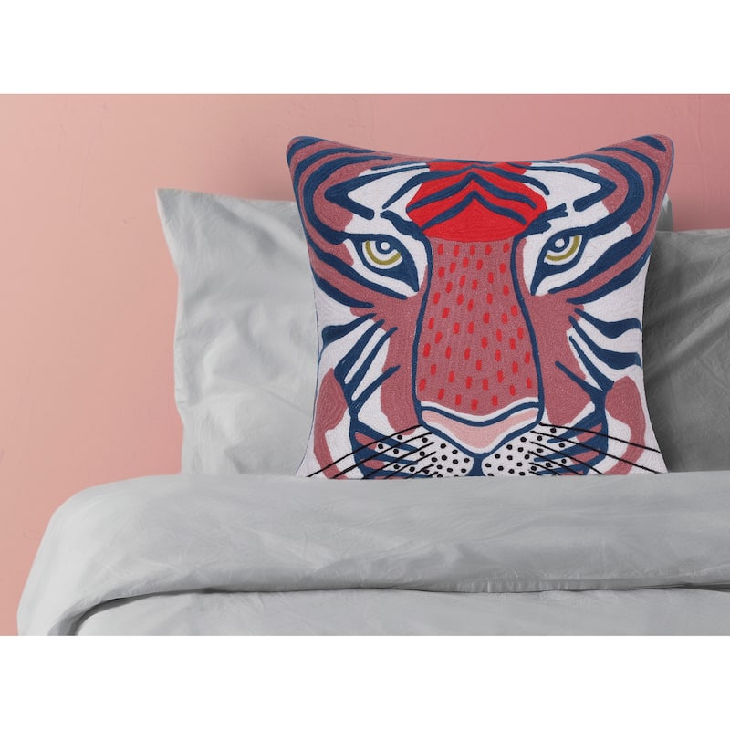 Sevita Coral Red/Ensign Blue Transitional Animal-Print Cotton Throw Pillow, 20" x 20"