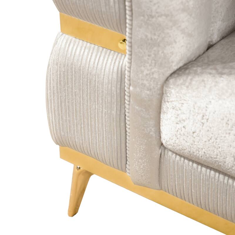 Furniture of America Sawer Glam 2-Piece Beige Upholstered Sofa Set with Stainless Steel Frame