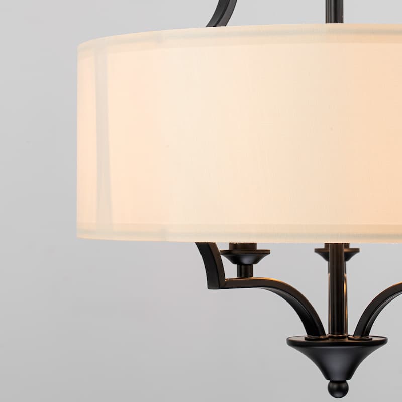 Modern 3 - Light Candle Style Drum Shaded Black/Gold Chandelier