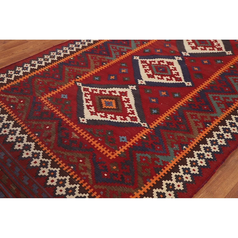 Kilim Qashqai Persian Vintage Rug Flatweave Wool Carpet - 4'10"x 11'3"