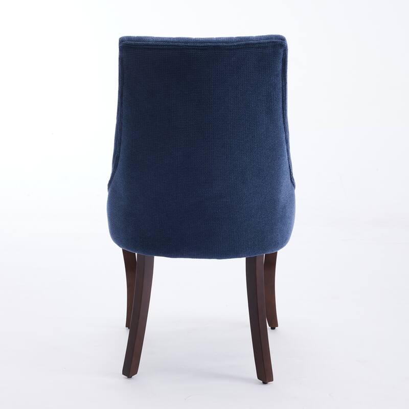 Flocking Linen Upholstered Dining Chairs with Curved Solid Wood Legs,Set of 2