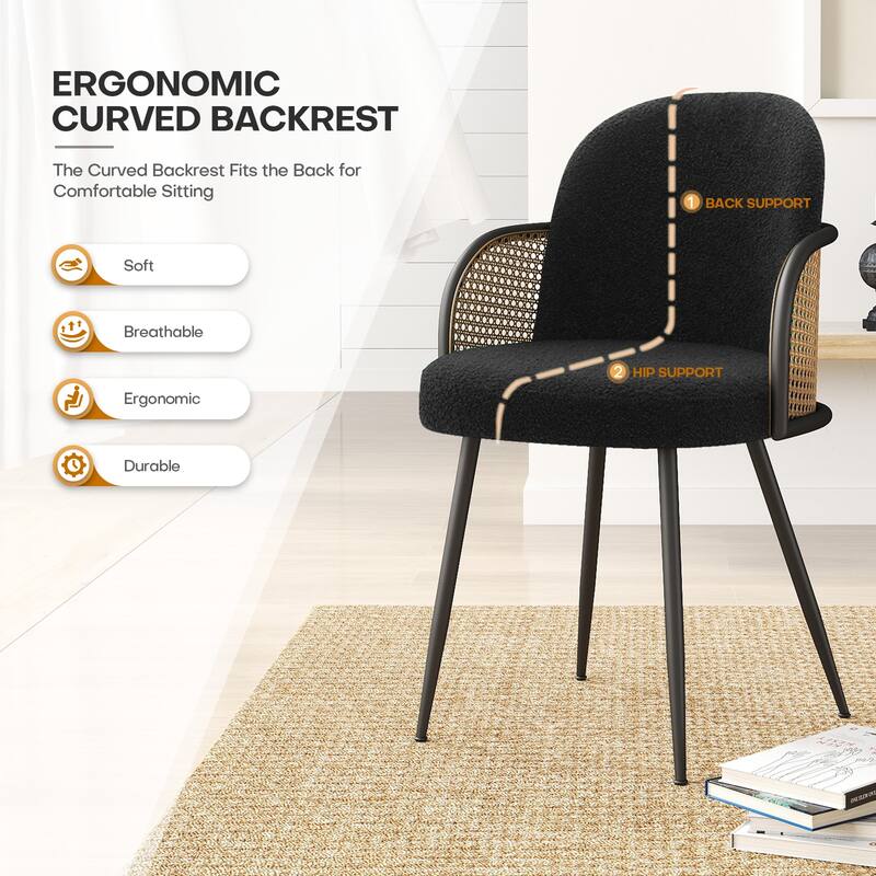 Upholstered Rattan Dining Chairs Set of 2, Arm Side Chair - 21.8" W x 24.2" D x 33" H