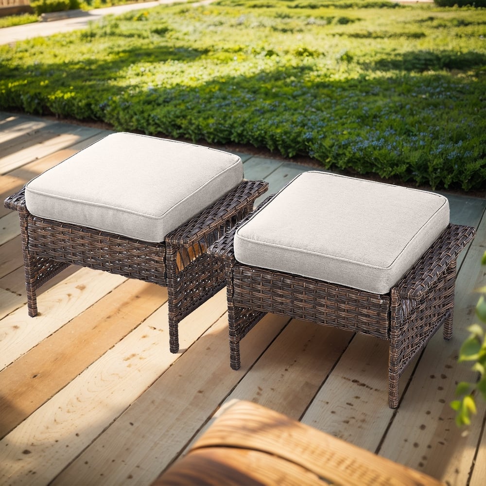 Gymojoy Patio Ottomans Rattan Footstool with Cushions