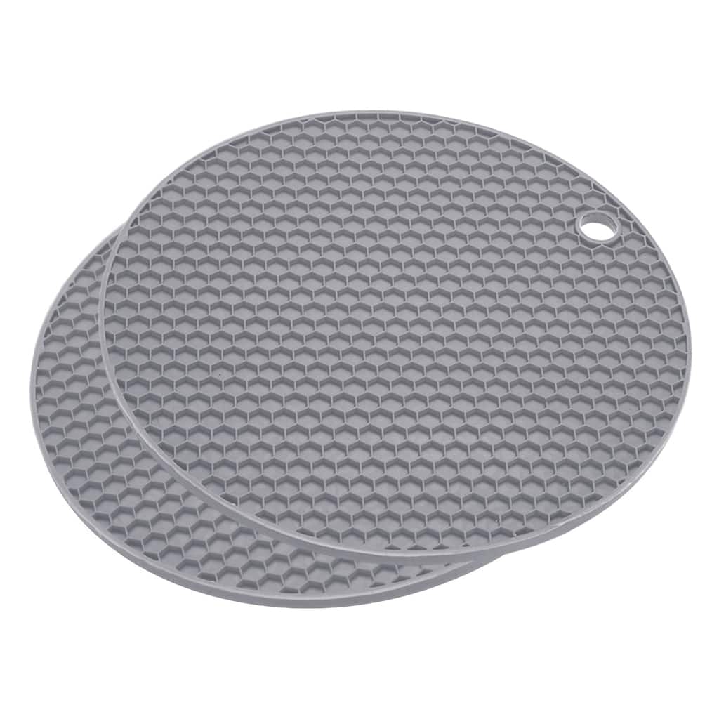 Silicone Trivet Mats 2pcs, Round Hot Pan Pads Honeycomb Drying Mat - Light Gray - Light Gray