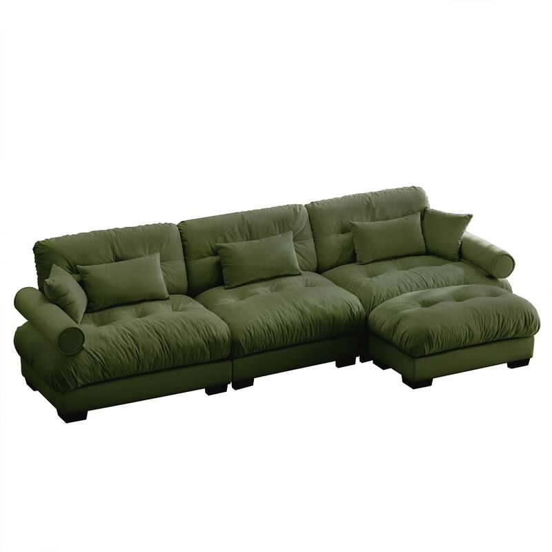 130" Velvet Oversized Modular Sectional Sofa with Ottoman & Cloud Cushions