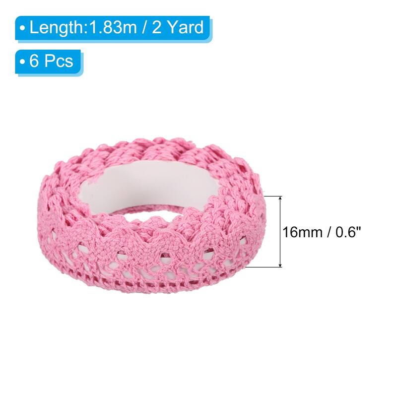 6pcs 0.6" Wide 2 Yards Self-Adhesive Lace Tape Lace Ribbon Stickers - Dark Pink