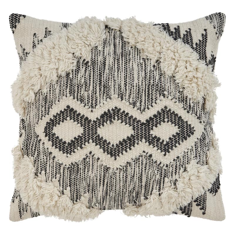 HomeRoots 20" X 20" Black and Ivory Linen Cotton Blend Zippered Pillow