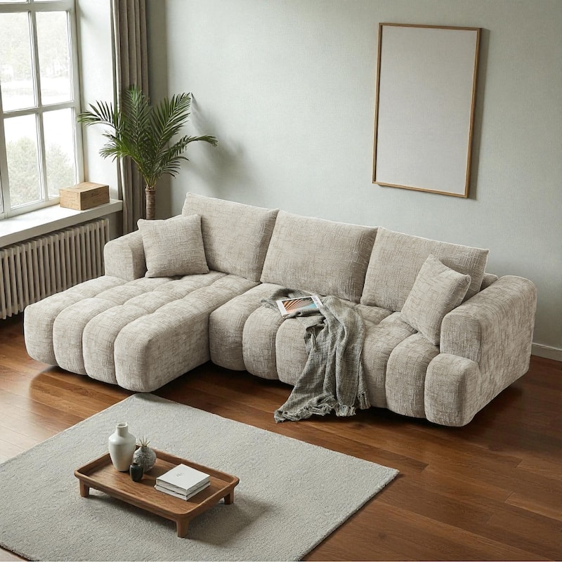 108" Oversized Chenille L-Shape Sectional Sofa Minimalist Tufted Comfy Sleeper Couch No Assembly Required for Home