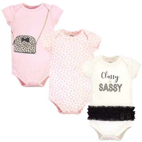 slide 1 of 1, Little Treasure Baby Girl Cotton Bodysuits 3pk, Classy and Sassy 9-12 Months - Classy and Sassy