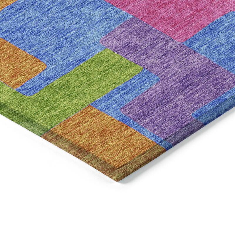 Machine Washable Indoor/ Outdoor Chantille Contemporary Blocks Rug