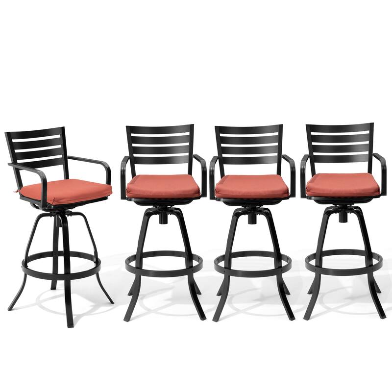 Pellebant Outdoor Patio Swivel Aluminum Bar Stools with Sunbrella Cushion - 18.51 in L x 18.51 in W x 45.28 in H - Red-4PC