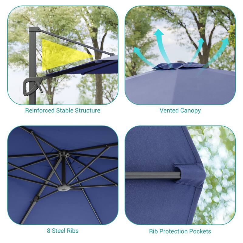 BONOSUKI 10x8FT Cantilever Patio Umbrella, Ultimate Outdoor Comfort with 360° Rotation and Canopy Angle Adjustment