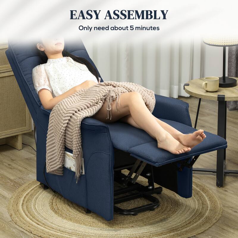 Power Lift Linen Fabric Recliner Chair with Remote Control and Electric Reclining Seat with Footrest