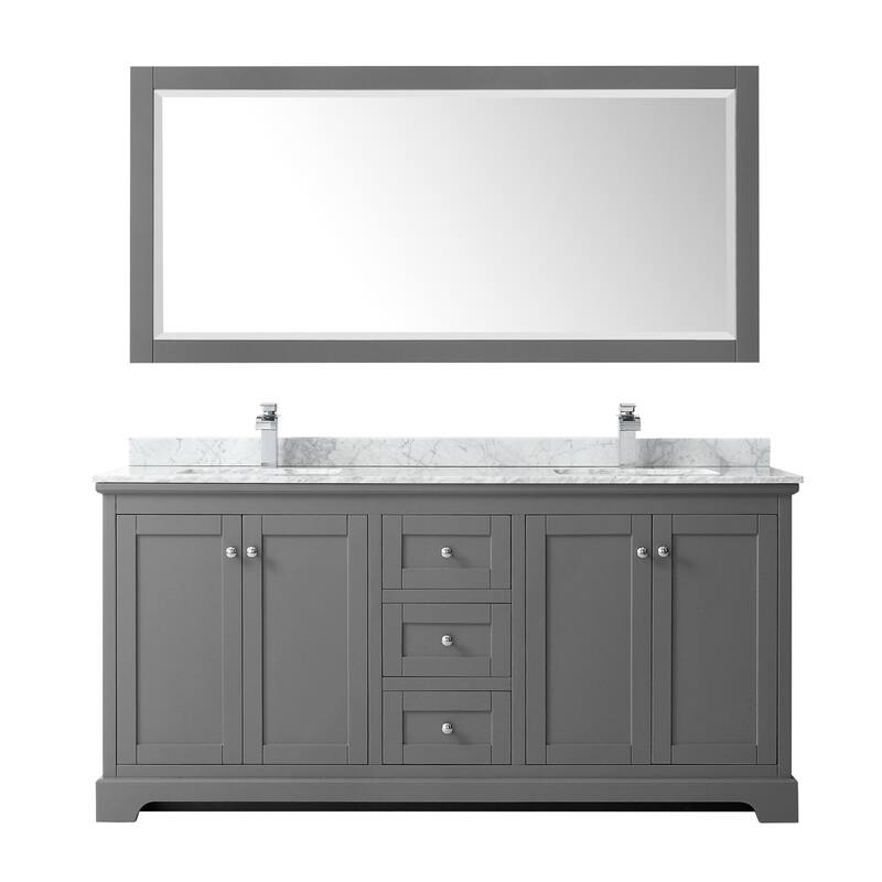 Avery 72-inch Double Vanity, Marble Top, Square Sinks, 70-inch Mirror