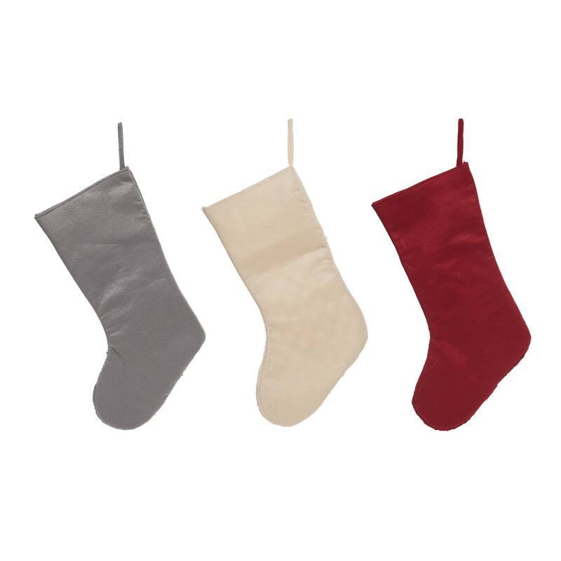 Transpac Fabric Winter Stocking Set of 3 Christmas Home Decorations