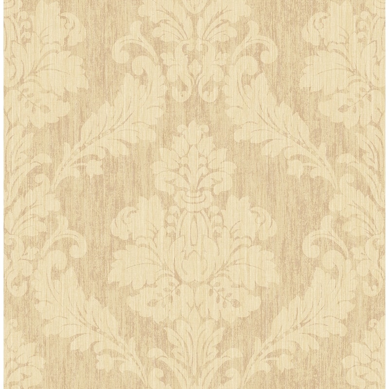 Seabrook Designs Corby Damask Unpasted Wallpaper - 20.5 in. W x 33 ft. L - Metallic Beige & Mauve