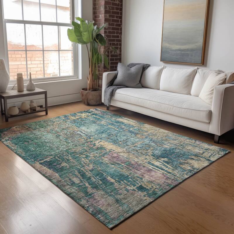 Machine Washable Indoor/ Outdoor Abstract Modern Chantille Rug