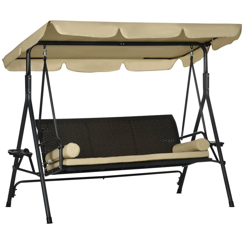 86.50 in. 3-Person Beige Metal Outdoor Patio Swing with Removable Cushion