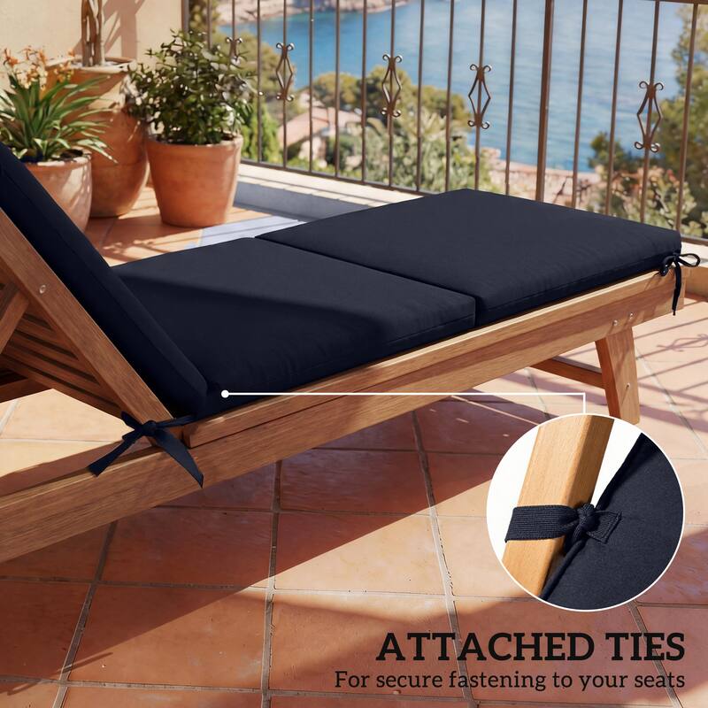 Outsunny Outdoor Chaise Lounge Cushions Set of 2, Chaise Lounge Cushions with 6 Ties, High-Density Foam