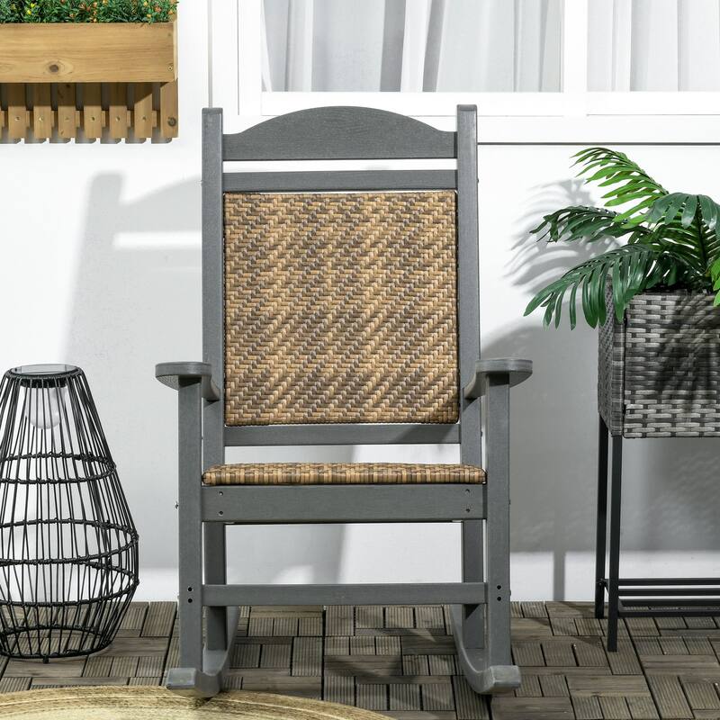 Outsunny Outdoor Rocking Chairs, Porch Rocker w/ Soft Padded Seat and Backrest, Fade-Resistant HDPE Frame Rocker Chair