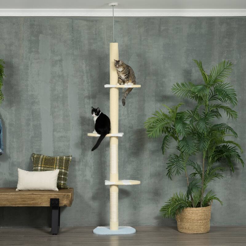 4-Tier Tall Cat Tower, Floor to Ceiling Cat Tree, Height Adjustable 87 - 103 Inch with Plush Platforms, Sisal Scratching Posts