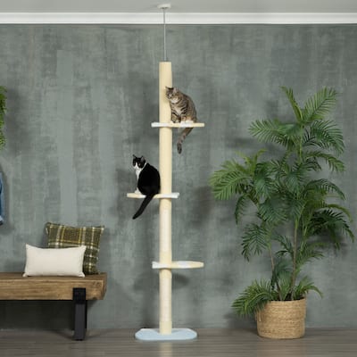 86"-102" Adjustable Cat Tree Tower with Hammock, Sisal Posts & Toy - 18.5" L x 13.5" W x 86.5" - 102.25" H.
