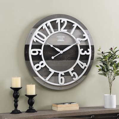 FirsTime & Co. Gray Shabby Farmhouse Planks Clock, American Crafted, Aged White, Wood, 27 x 1.75 x 27 in