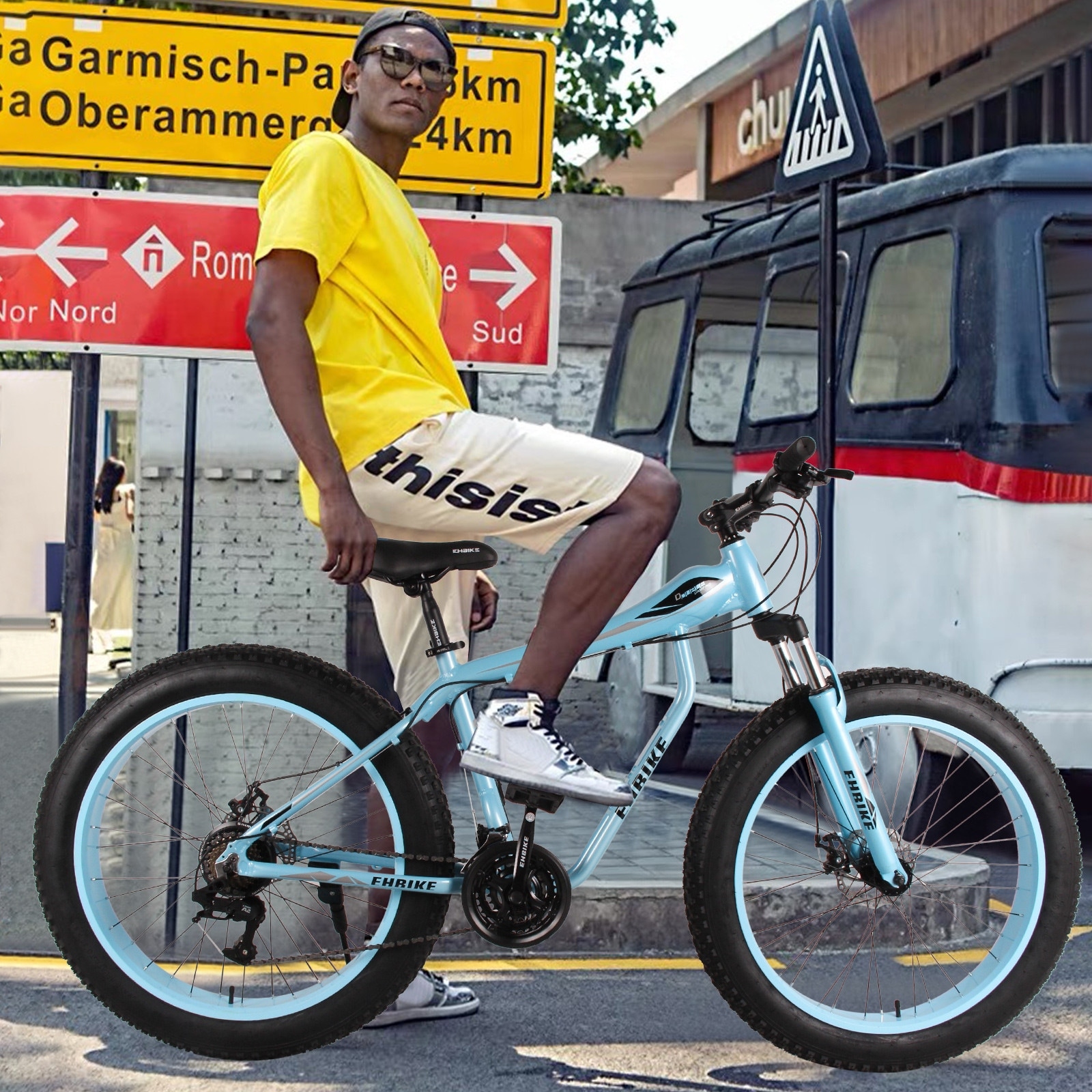 Riding a fat clearance bike on the road