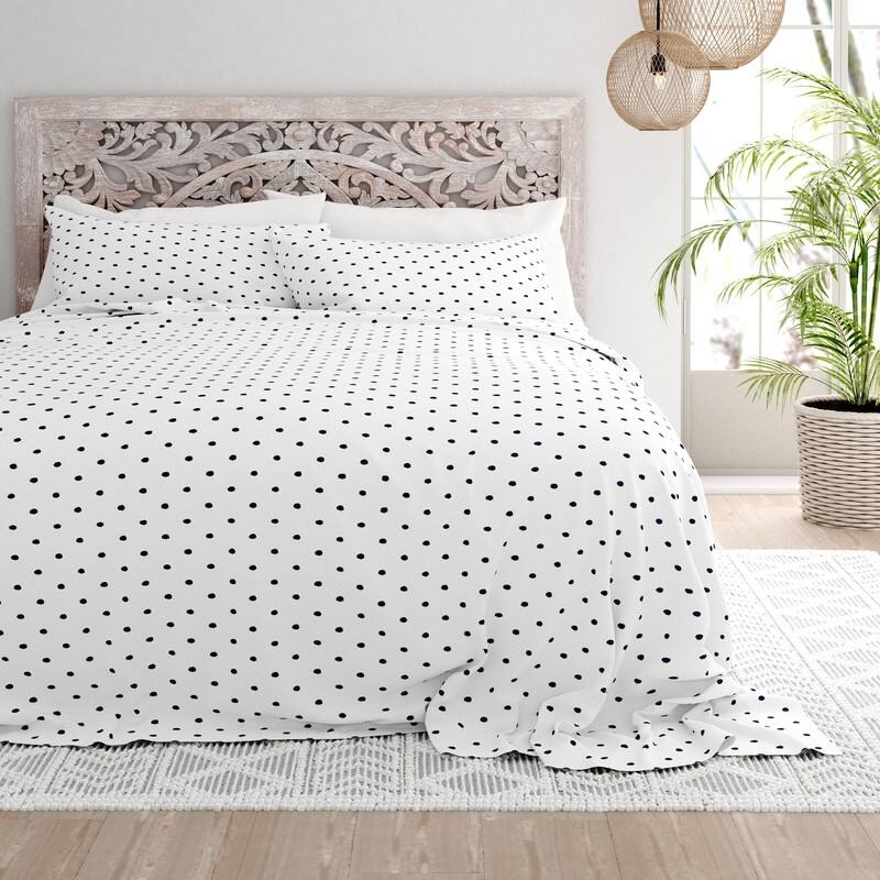 Becky Cameron Dots Pattern 4 Piece Deep Pocket Bed Sheets Set - King