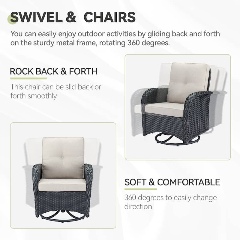 Outdoor Swivel Chairs with Side Table and Ottomans