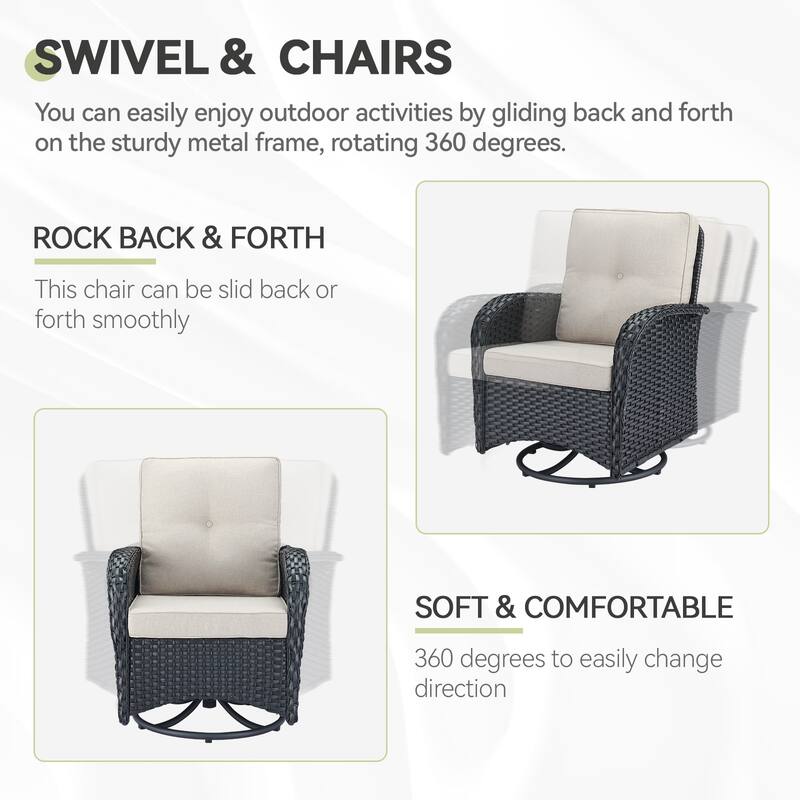Pocassy 6 Pieces Glider Sofa with Swivel Chairs Ottomans Table