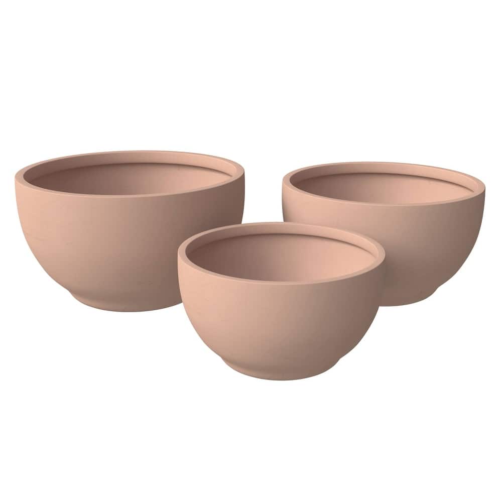 LeisureMod Grove 3-Piece Round Planter Set in Fiberstone and MgO Clay with Drainage, Indoor Outdoor Home Office Yard Patio Decor