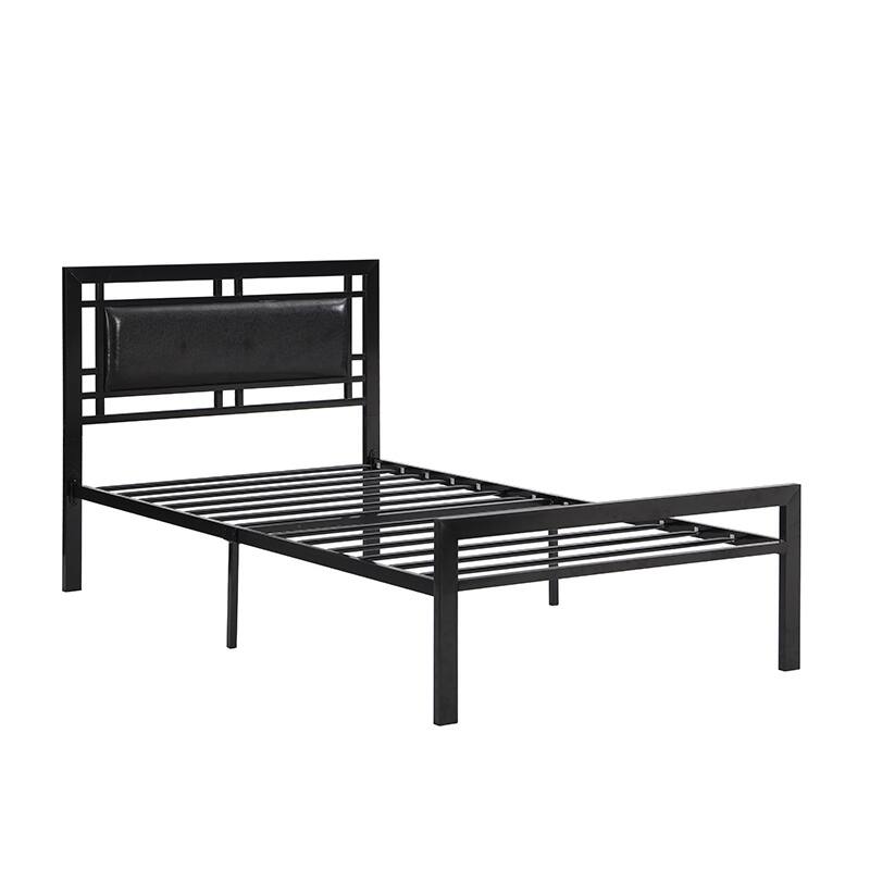 Black Modern Style Sturdy System Metal Bed with Headboard and Footboard for Bedroom