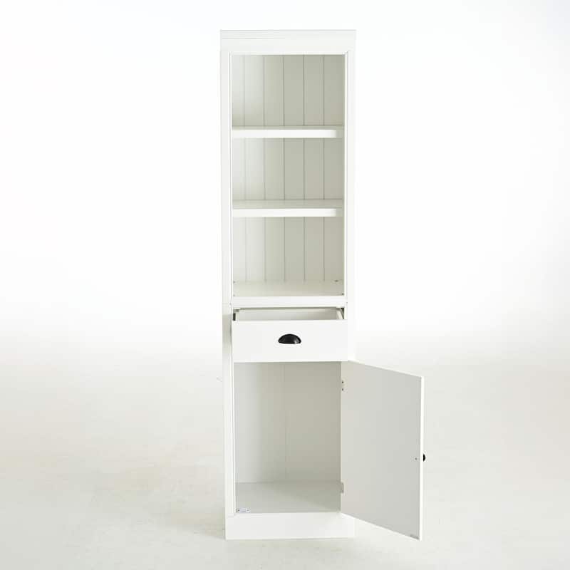 75" Tall Retro Display Shelf with Cabinet - White, Space-Saving - White