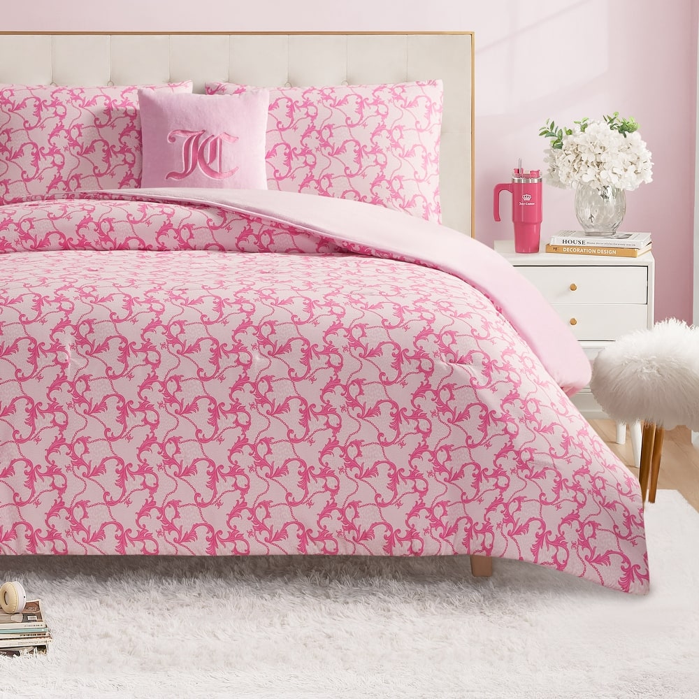 Juicy Couture Solid Plush Reversible Gothic Leopard Comforter Sets