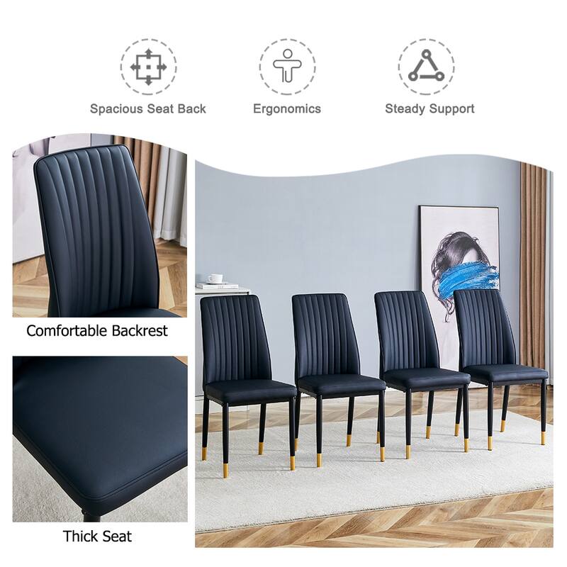 A Set Of 4 Dining Chairs, Black Dining Chair Set, Pu Material High Backrest Seats And Sturdy Leg Chairs