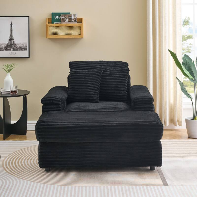 Corduroy Single Sofa Set with 2 Throw Pillows (500lb Capacity)