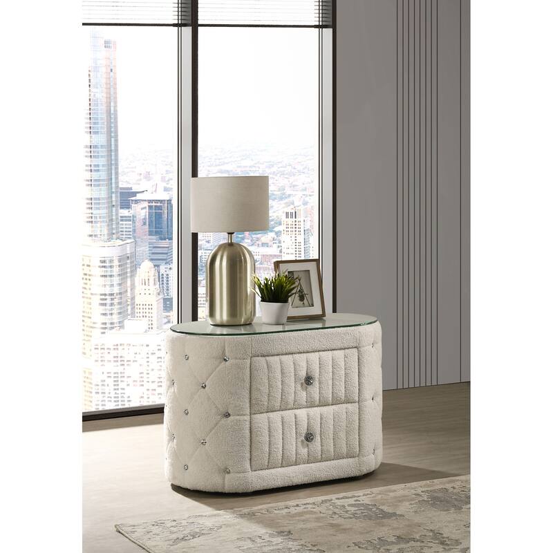 Santiago Ivory 2-drawer Upholstered Nightstand Bedside Table