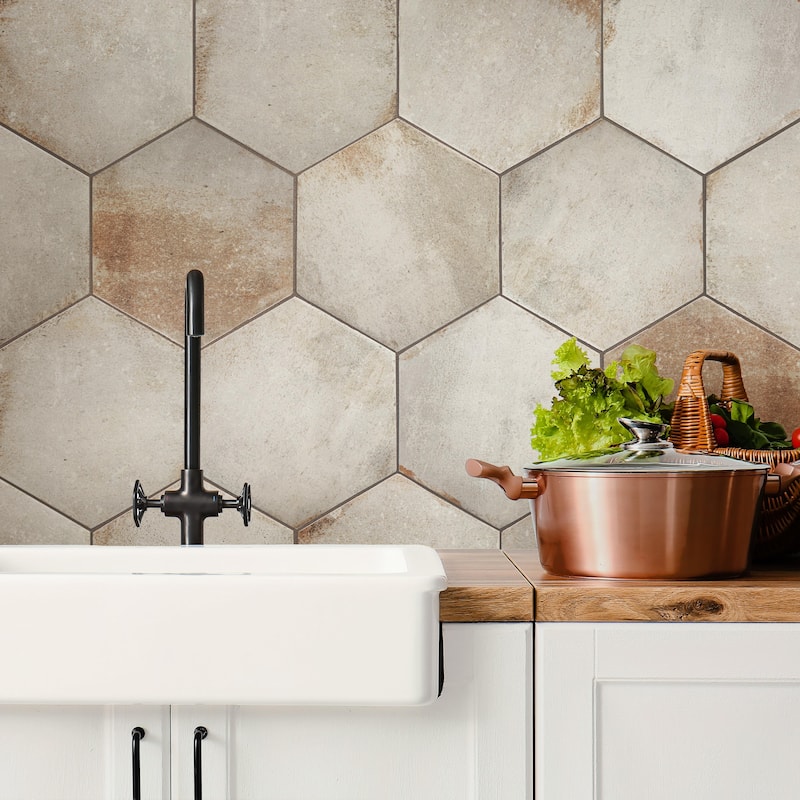 Merola Tile D'Anticatto Hex Bianco 11" x 12-3/4" Porcelain Floor and Wall Tile