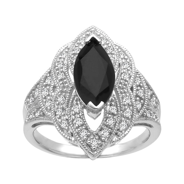 1 5/8 ct Onyx and 1/4 ct Diamond Ring in Sterling Silver