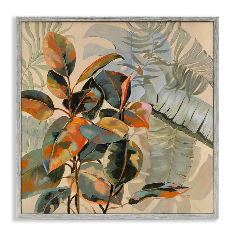 Stupell Tropical Foliage Warmth Framed Giclee Art Design By Dusza - 12 x 12 - Grey