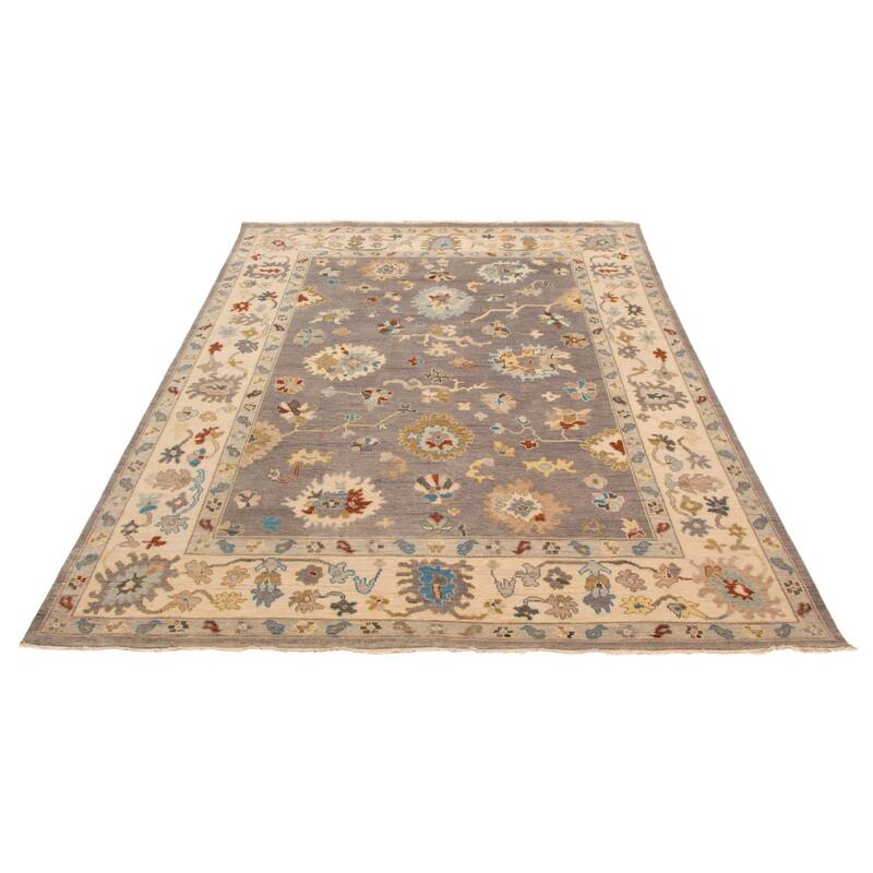 ECARPETGALLERY Hand-knotted Modern Oushak Dark Grey Wool Rug - 8'11 x 11'9
